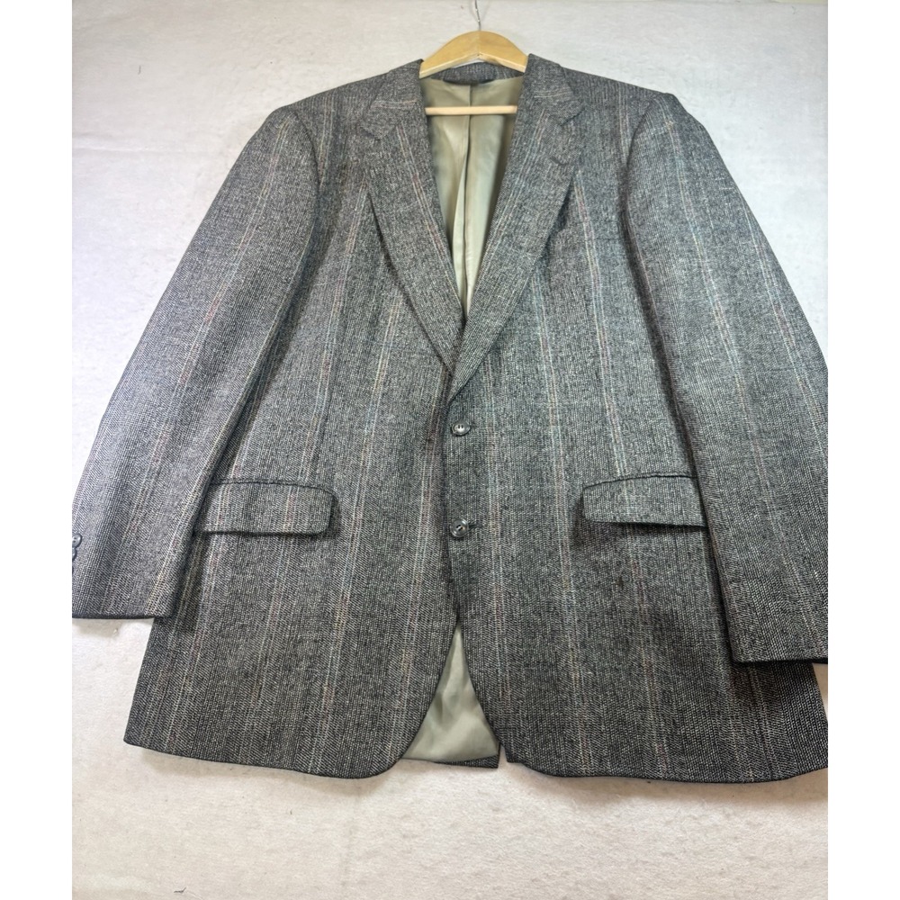 Vintage Jaymar Blazer Mens 44 Gray Striped Tweed Sport Coat 2 Button